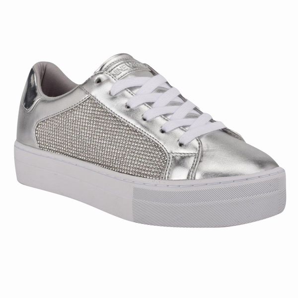 Nine West Pacee Casual Silver Sneakers | Ireland 26V95-0R25